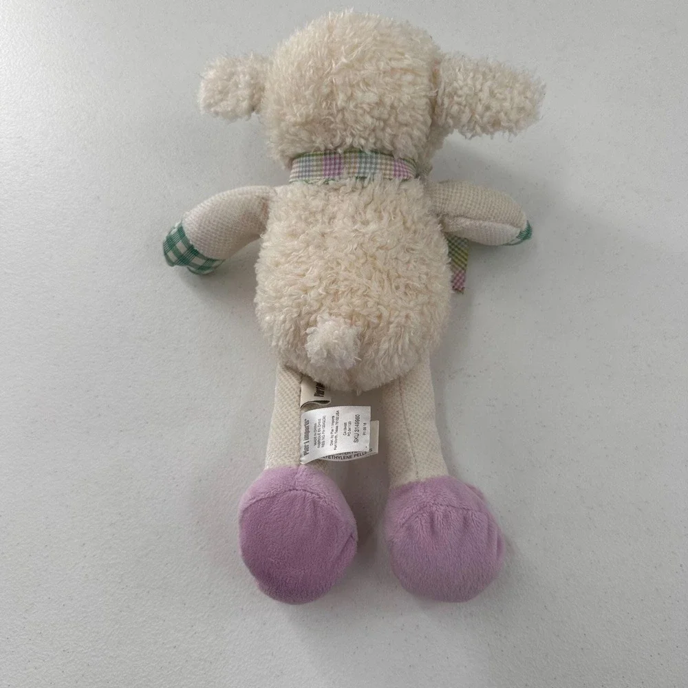 Pier 1‎ Imports Lamb Plush Sheep Pearl Plaid Accents Purple Feet Soft Easter